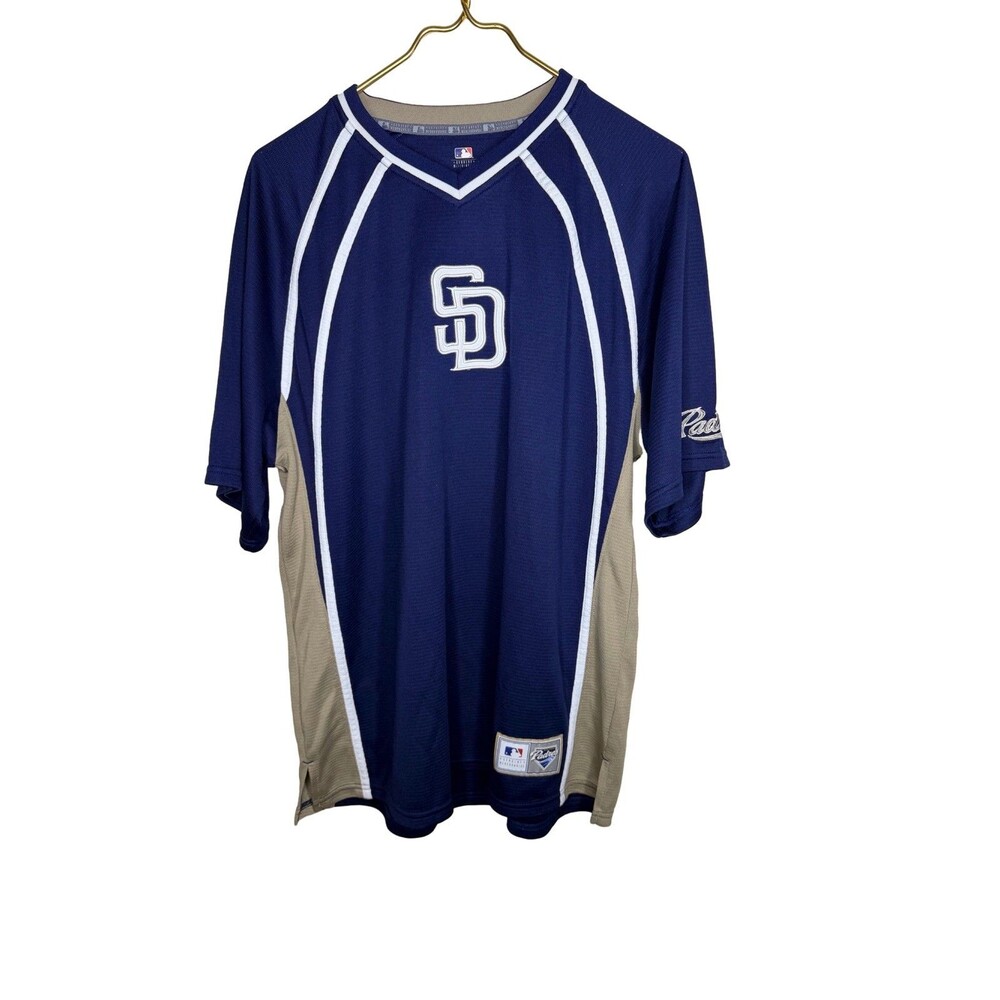 MLB Baseball San Diego Padres Jersey Navy Blue V-Neck Mesh Shirt Mens Size Large